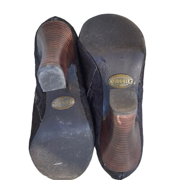 Fossil Brown Calf Hair Cuffed Heeled Ankle Boots Size 7.5 - Picture 9 of 10